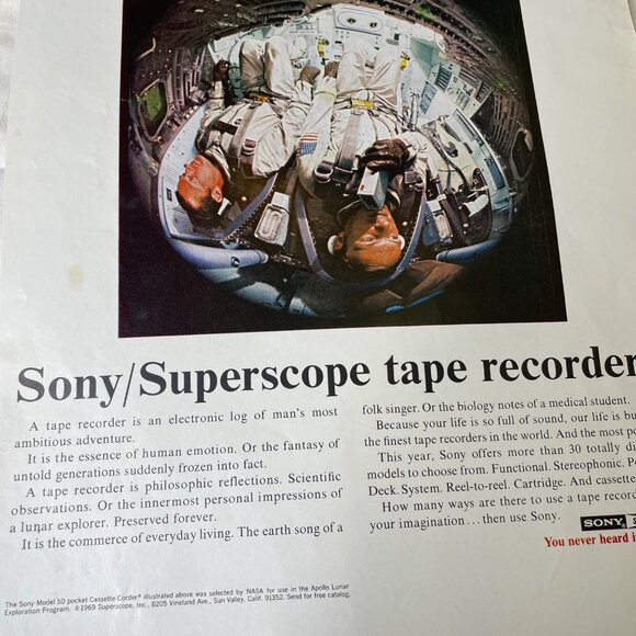 Sony Superscope Tape Recorders Vintage Print Ad 1970 Out Of This World NASA u - Picture 4 of 8